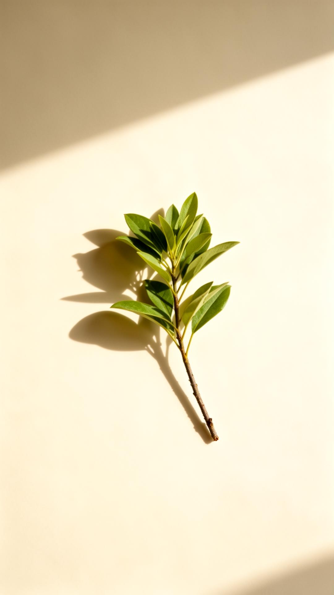 Single green branch resting in soft natural light